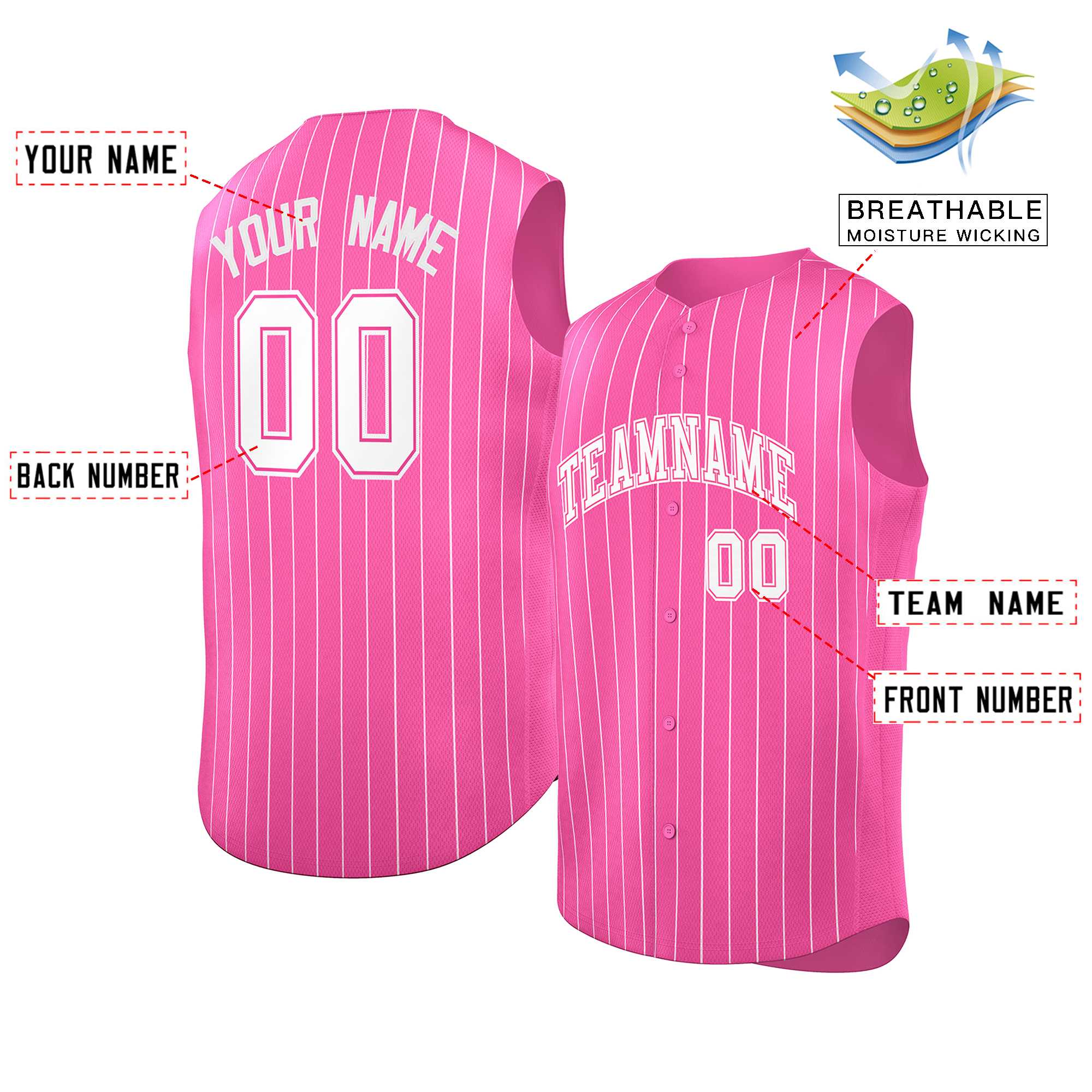 Custom Pink White-Pink Sleeveless Stripe Fashion Baseball Jersey