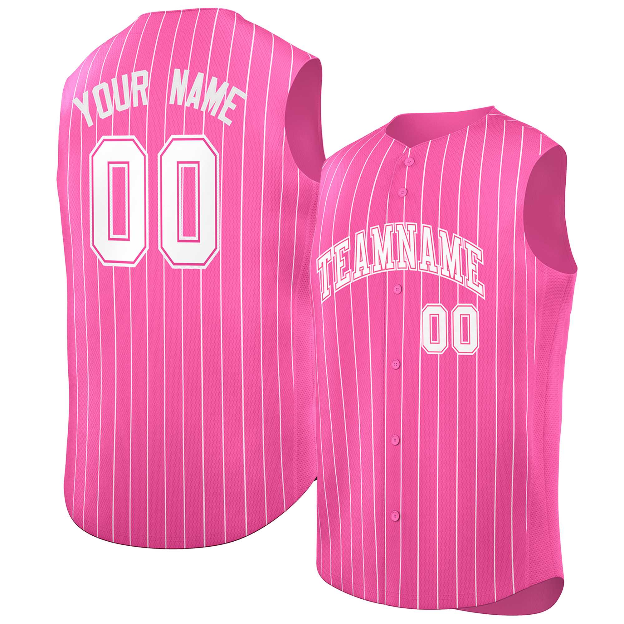 Maillot de baseball à rayures sans manches rose blanc-rose personnalisé