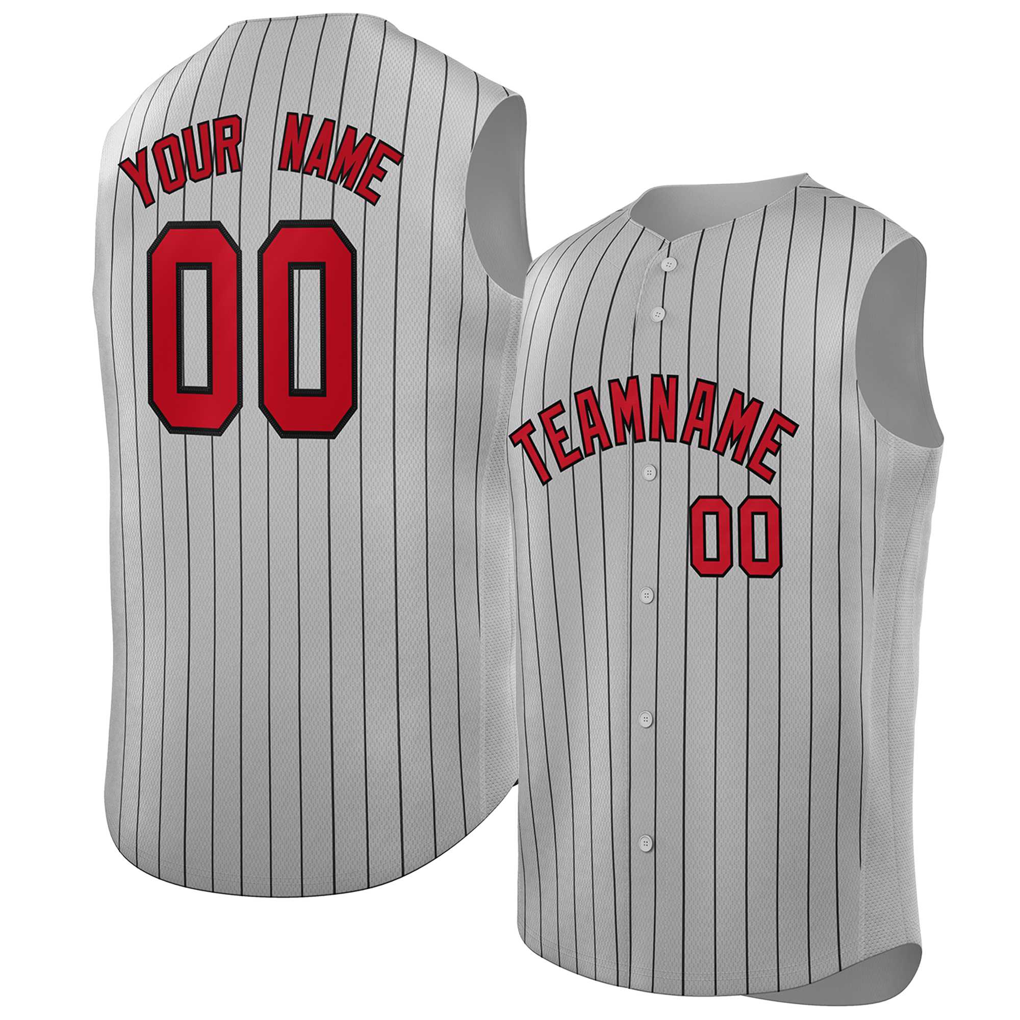 Maillot de baseball à rayures sans manches, personnalisé, gris, rouge-noir, à la mode