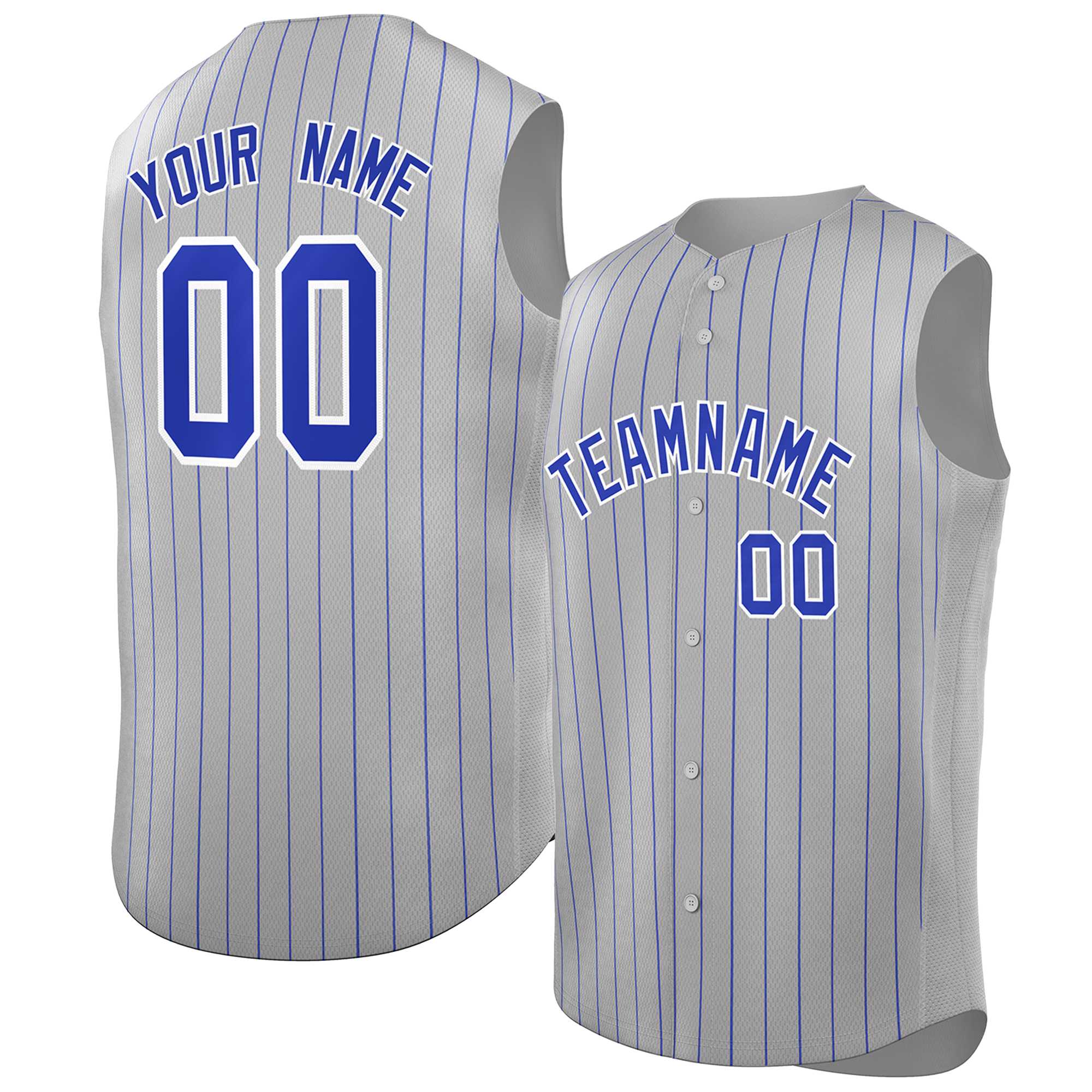 Maillot de baseball à rayures sans manches gris Royal-blanc personnalisé, à la mode