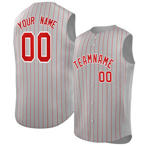 Maillot de baseball à rayures sans manches, personnalisé, gris, rouge et blanc, à la mode