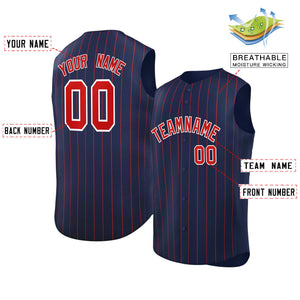 Custom Navy Red-White Sleeveless Stripe Fashion Baseball Jersey