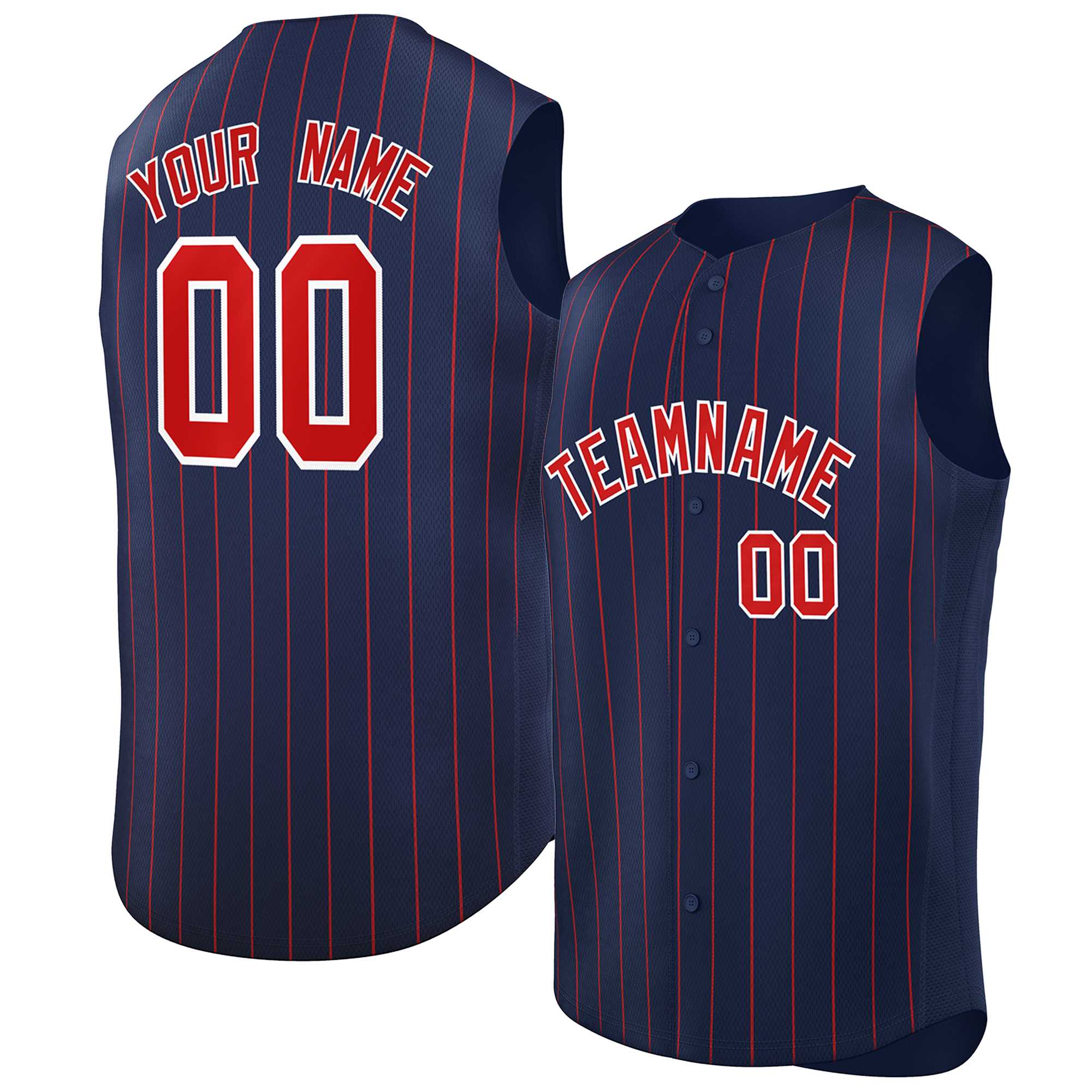 Custom Navy Red-White Sleeveless Stripe Fashion Baseball Jersey