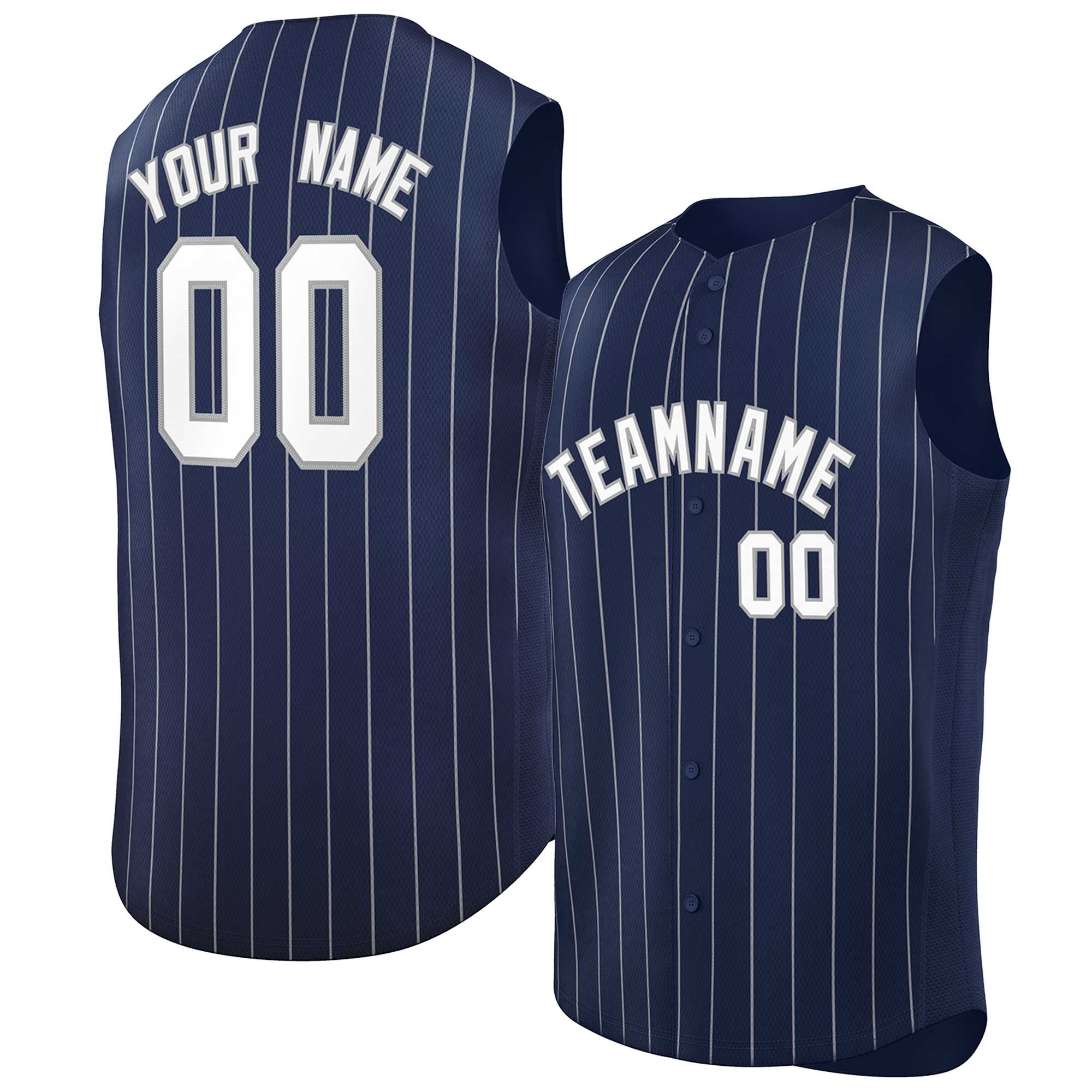 Custom Navy White-Gray Sleeveless Stripe Fashion Baseball Jersey