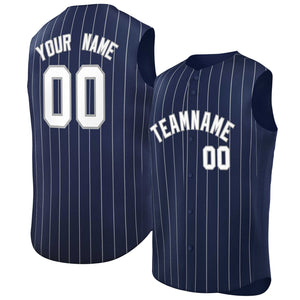 Maillot de baseball à rayures sans manches, personnalisé, bleu marine, blanc-gris, à la mode