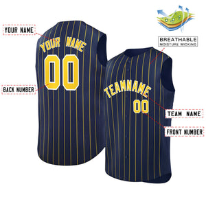 Maillot de baseball à rayures sans manches, personnalisé, bleu marine, or-blanc, à la mode