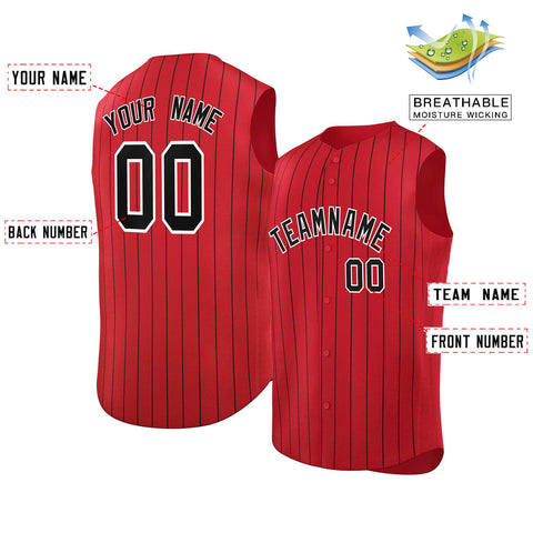 Custom Red Black-White Sleeveless Stripe Fashion Baseball Jersey