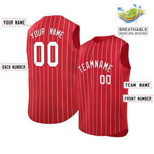 Maillot de baseball de mode à rayures sans manches rouge blanc-rouge personnalisé