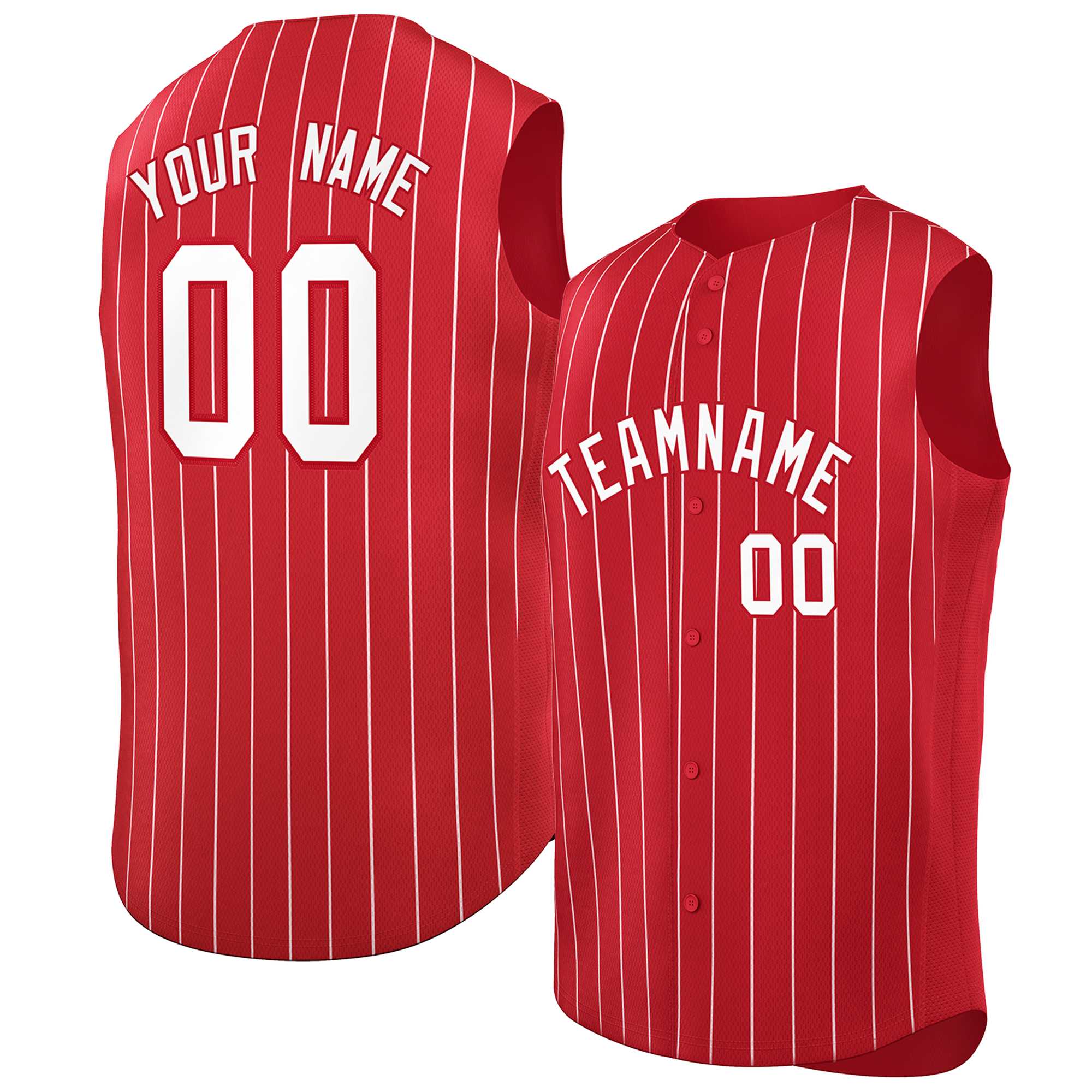 Custom Red White-Red Sleeveless Stripe Fashion Baseball Jersey