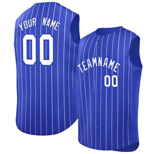 Maillot de baseball personnalisé à rayures sans manches Royal White-Royal