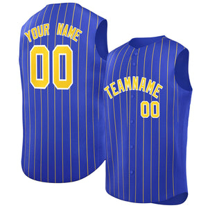 Custom Royal Gold-White Sleeveless Stripe Fashion Baseball Jersey