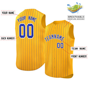 Custom Gold Royal-White Sleeveless Stripe Fashion Baseball Jersey