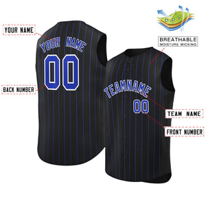 Custom Black Royal-White Sleeveless Stripe Fashion Baseball Jersey