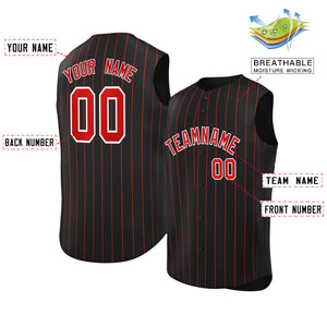 Maillot de baseball à rayures sans manches, personnalisé, noir, rouge et blanc, à la mode