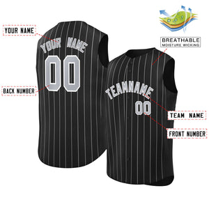 Custom Black Gray-White Sleeveless Stripe Fashion Baseball Jersey