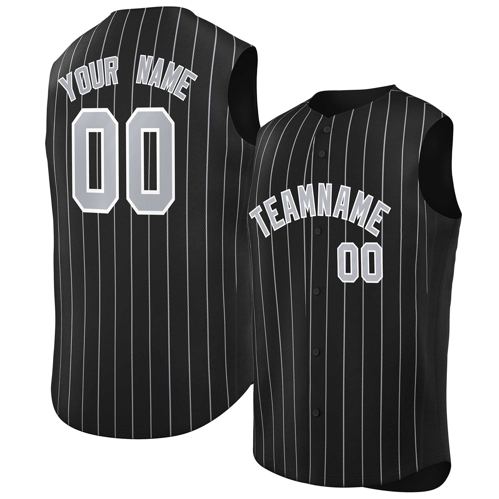 Maillot de baseball à rayures sans manches, personnalisé, noir, gris-blanc, à la mode