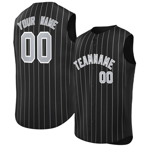 Custom Black Gray-White Sleeveless Stripe Fashion Baseball Jersey