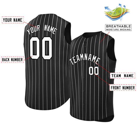 Custom Black White-Black Sleeveless Stripe Fashion Baseball Jersey