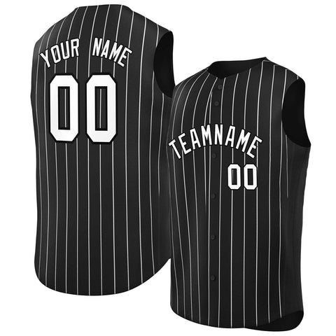 Custom Black White-Black Sleeveless Stripe Fashion Baseball Jersey