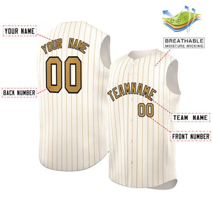 Maillot de baseball à rayures sans manches, crème personnalisé, vieux or-noir, à la mode