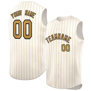 Custom Cream Old Gold-Black Sleeveless Stripe Fashion Baseball Jersey