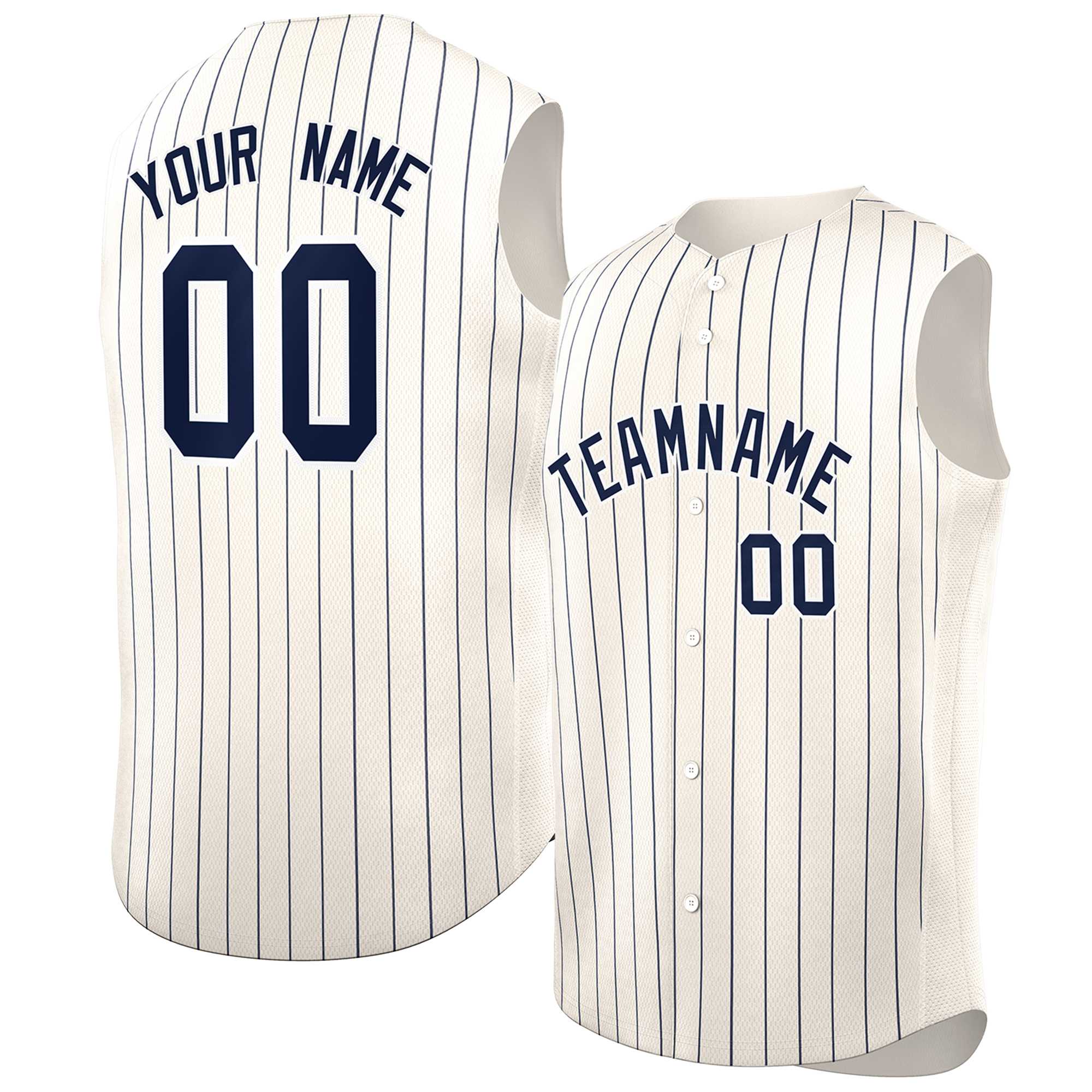 Maillot de baseball à rayures sans manches, personnalisé, crème, bleu marine et blanc, à la mode