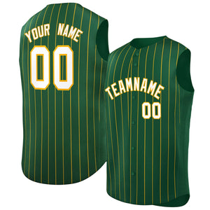 Maillot de baseball à rayures sans manches, vert, blanc et jaune, personnalisé, à la mode