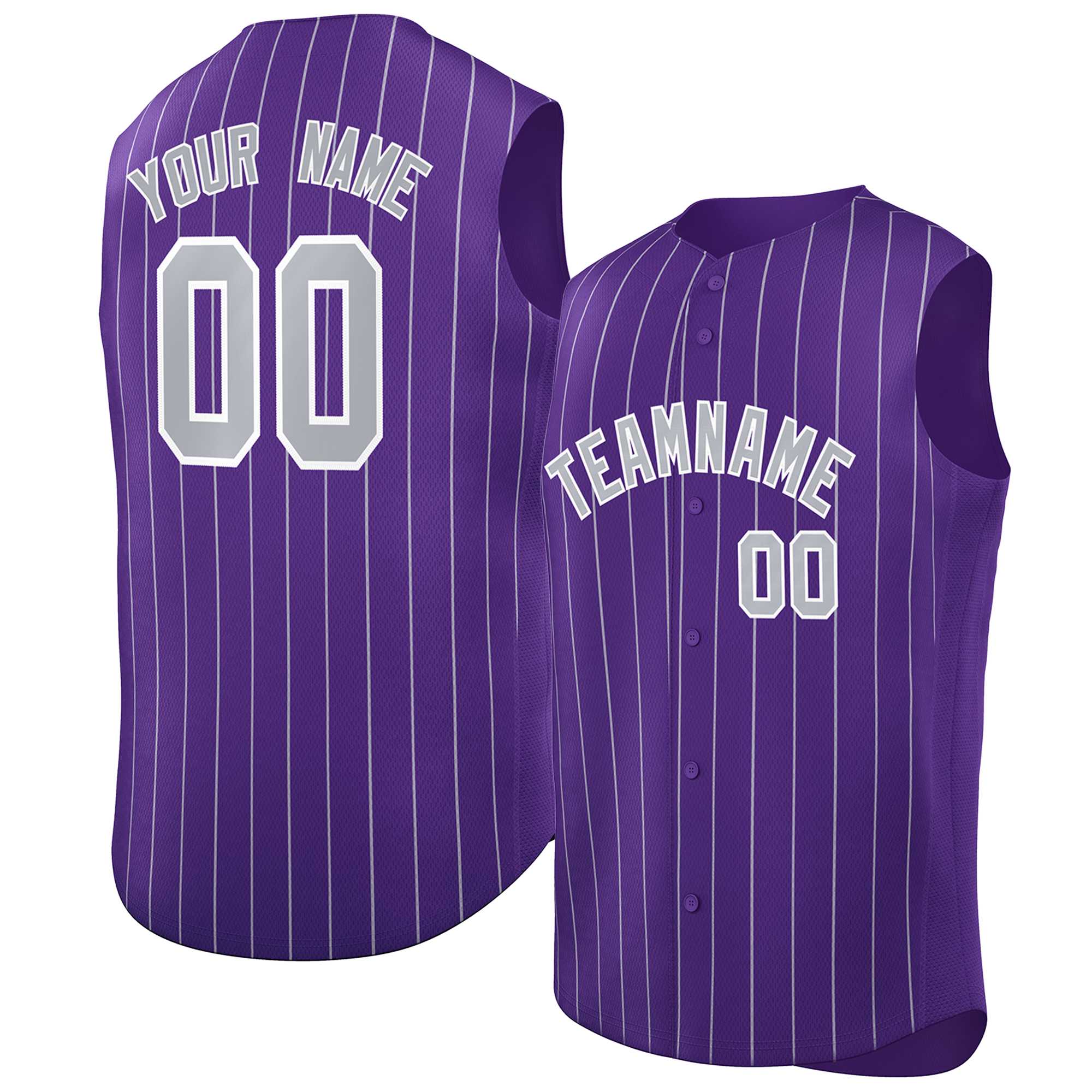 Maillot de baseball à rayures sans manches, personnalisé, violet, gris-blanc, à la mode