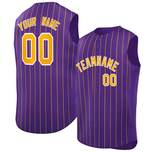 Custom Purple Yellow-White Sleeveless Stripe Fashion Baseball Jersey