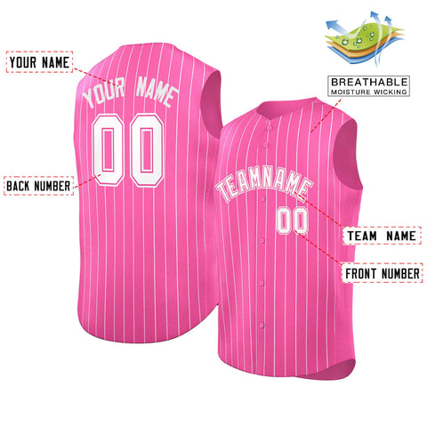 Custom Pink White Stripe Fashion Authentic Sleeveless Baseball Jersey