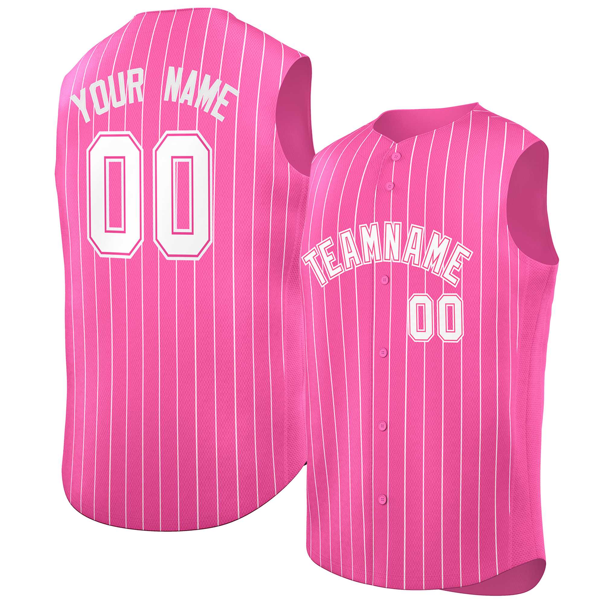 Maillot de baseball sans manches, personnalisé, à rayures blanches et roses, à la mode, authentique