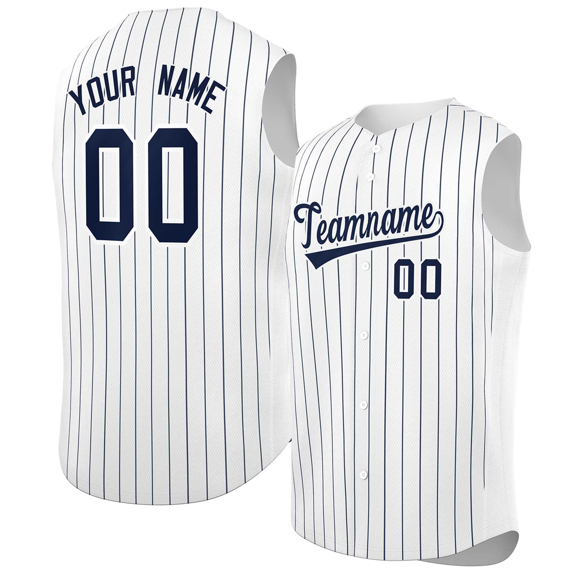 Maillot de baseball à rayures sans manches, personnalisé, blanc, bleu marine et blanc, à la mode