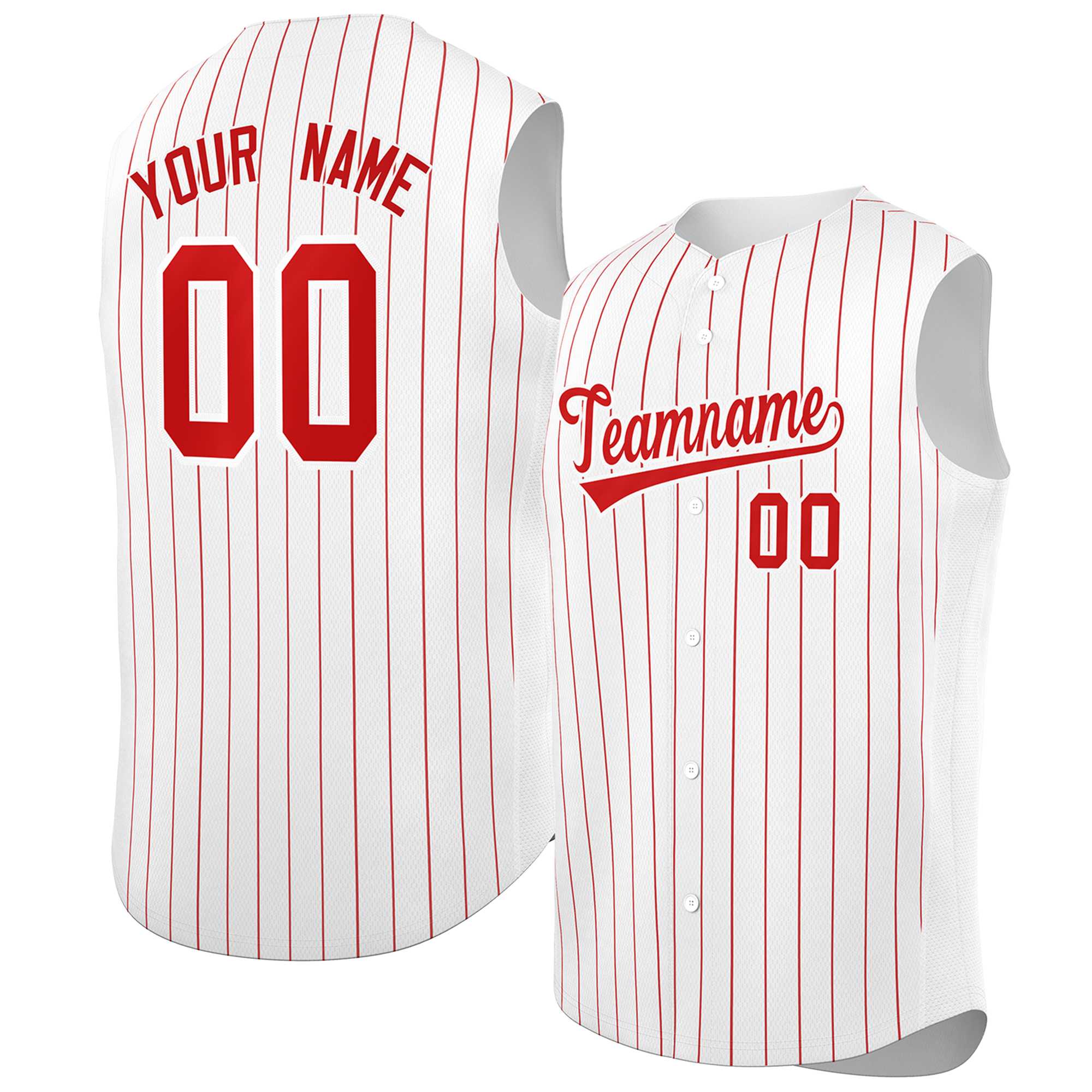 Custom White Red-White Sleeveless Stripe Fashion Baseball Jersey