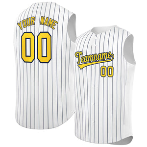 Maillot de baseball à rayures sans manches, personnalisé, blanc, or et marine, à la mode