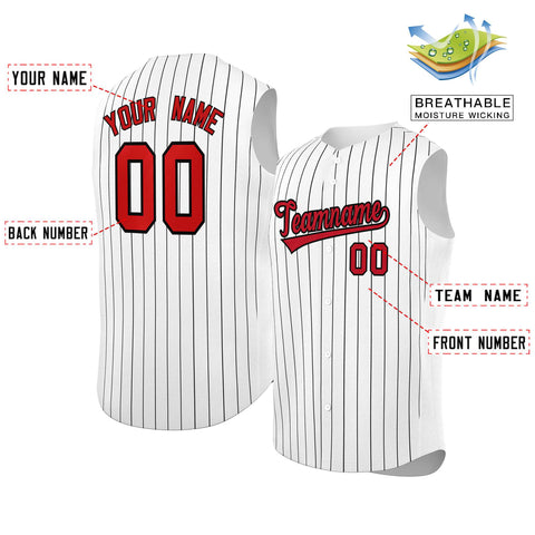 Custom White Red-Black Sleeveless Stripe Fashion Baseball Jersey