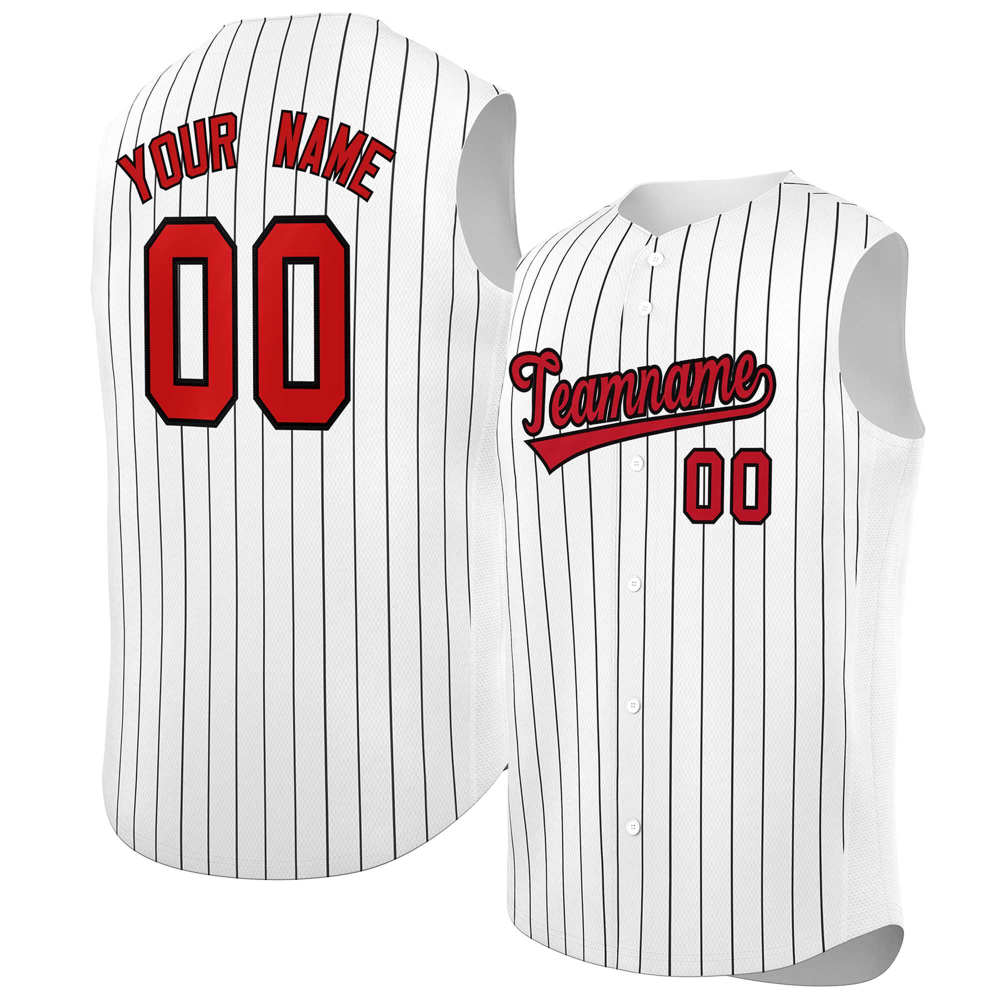 Custom White Red-Black Sleeveless Stripe Fashion Baseball Jersey