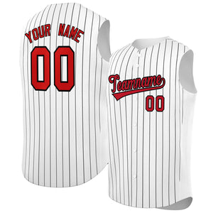 Custom White Red-Black Sleeveless Stripe Fashion Baseball Jersey