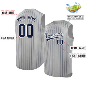 Maillot de baseball à rayures sans manches, personnalisé, gris, marine et blanc, à la mode