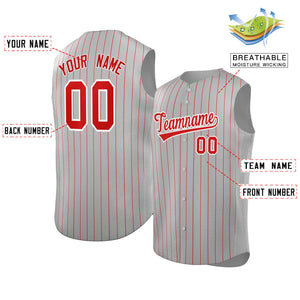 Maillot de baseball à rayures sans manches, personnalisé, gris, rouge et blanc, à la mode