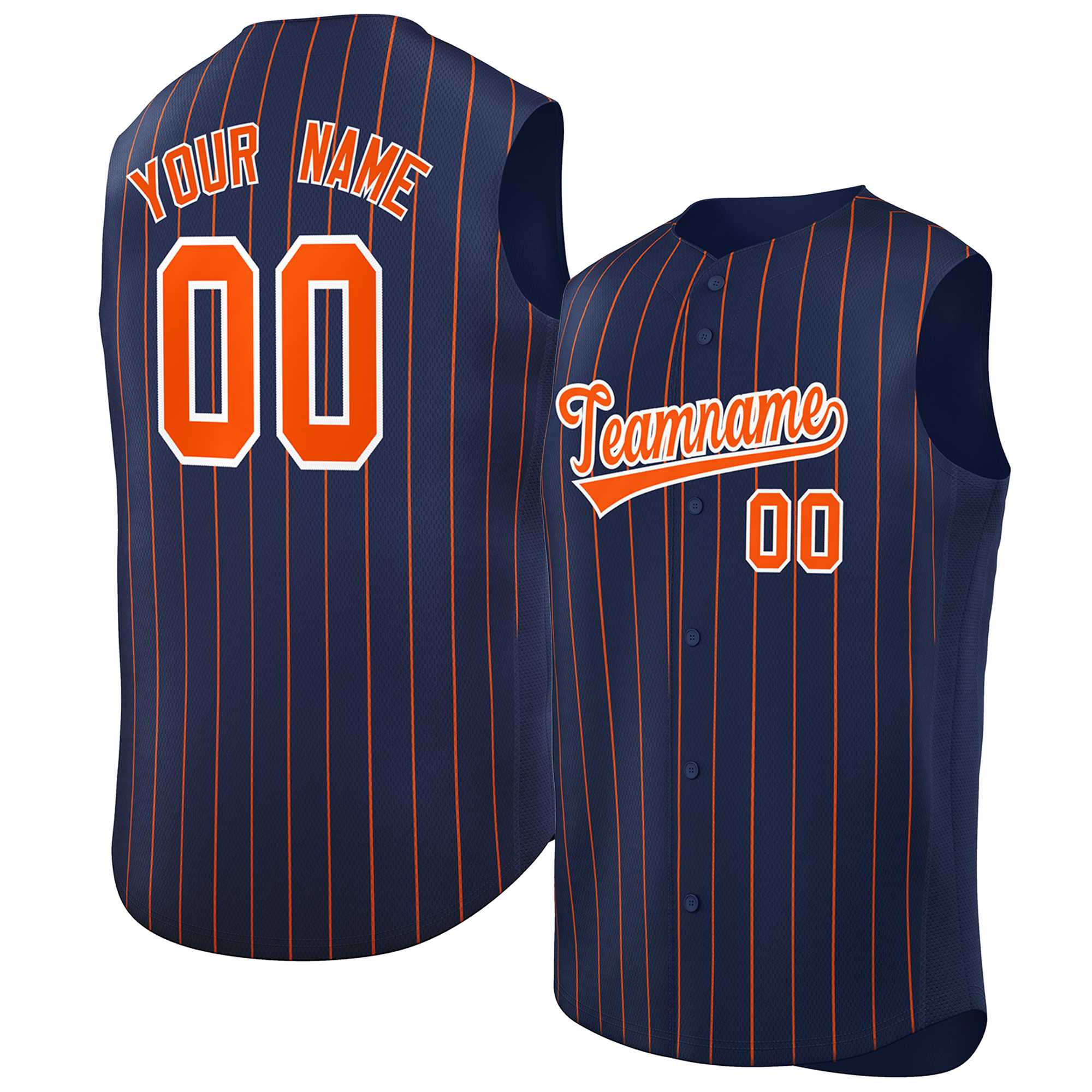 Maillot de baseball à rayures sans manches, personnalisé, bleu marine, Orange-blanc, à la mode