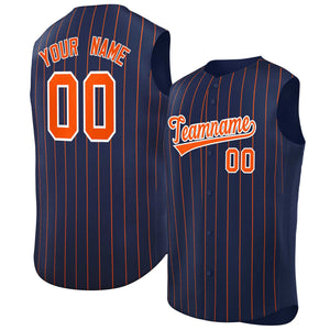 Custom Navy Orange-White Sleeveless Stripe Fashion Baseball Jersey