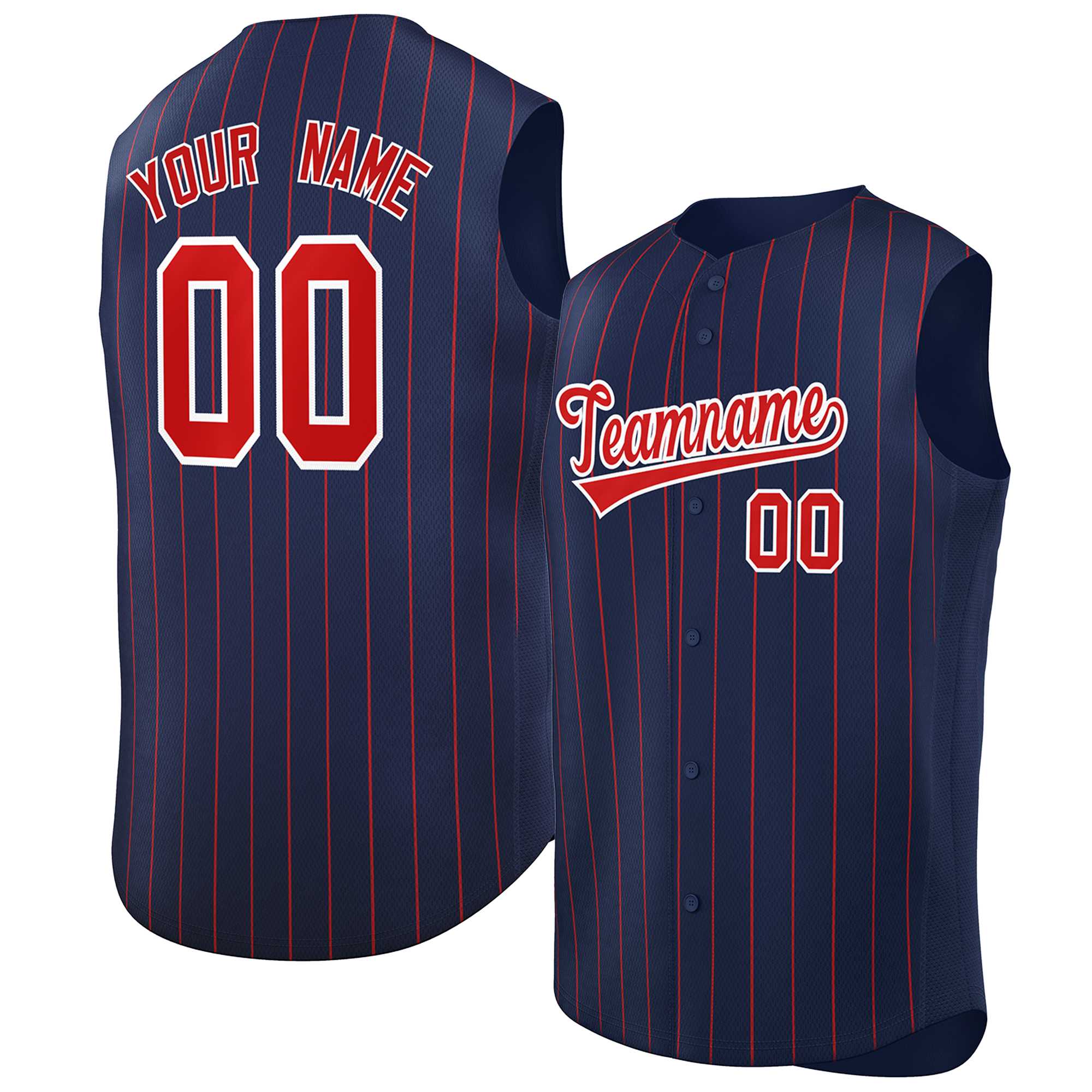 Custom Navy Red-White Sleeveless Stripe Fashion Baseball Jersey