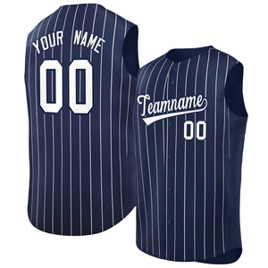 Maillot de baseball à rayures sans manches, personnalisé, bleu marine, blanc-marine, à la mode