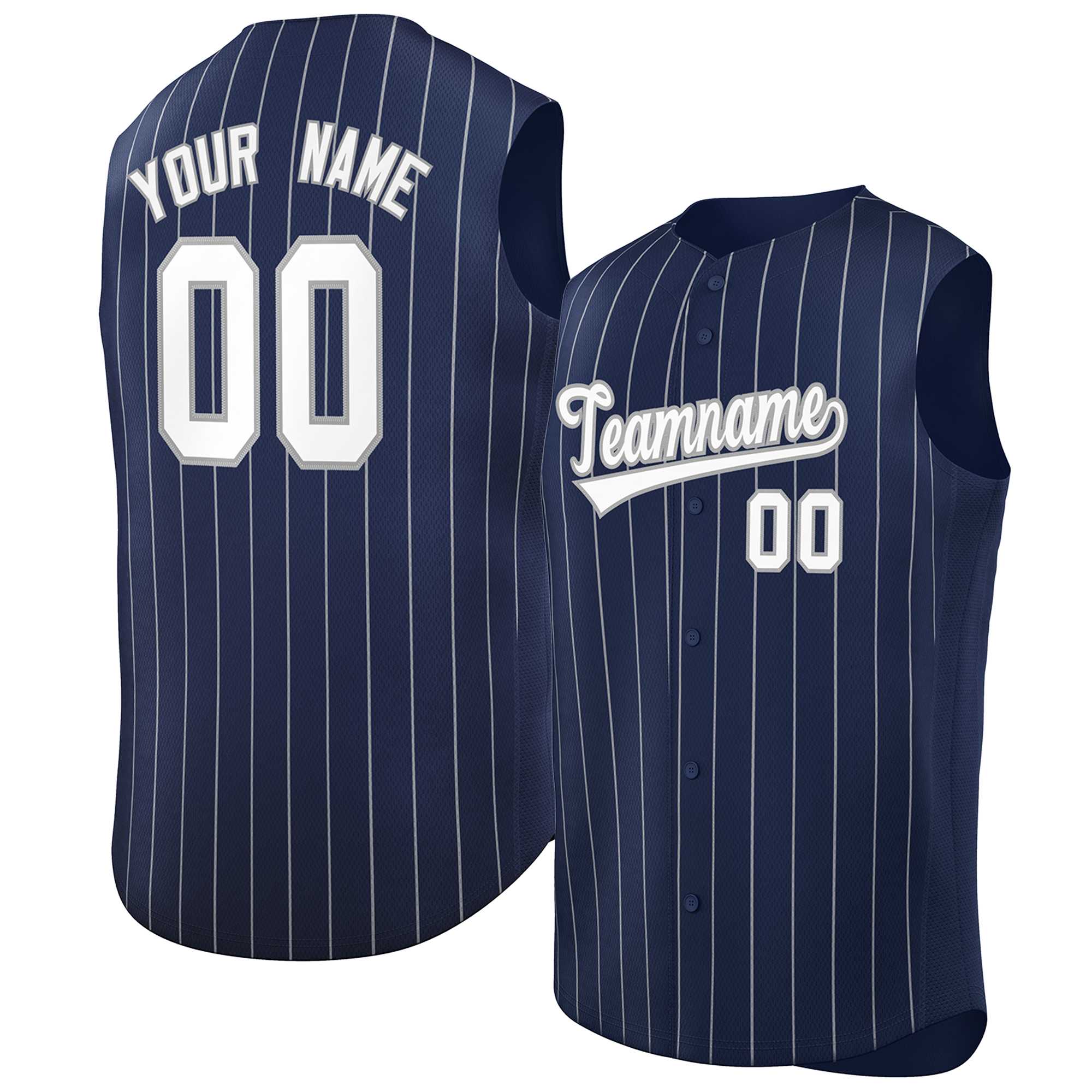 Custom Navy White-Gray Sleeveless Stripe Fashion Baseball Jersey