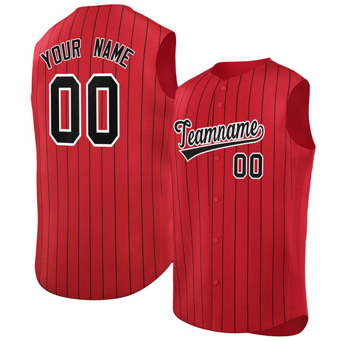 Custom Red Black-White Sleeveless Stripe Fashion Baseball Jersey