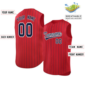 Custom Red Navy-White Sleeveless Stripe Fashion Baseball Jersey