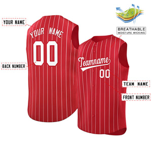 Maillot de baseball de mode à rayures sans manches rouge blanc-rouge personnalisé