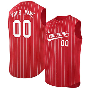 Maillot de baseball de mode à rayures sans manches rouge blanc-rouge personnalisé