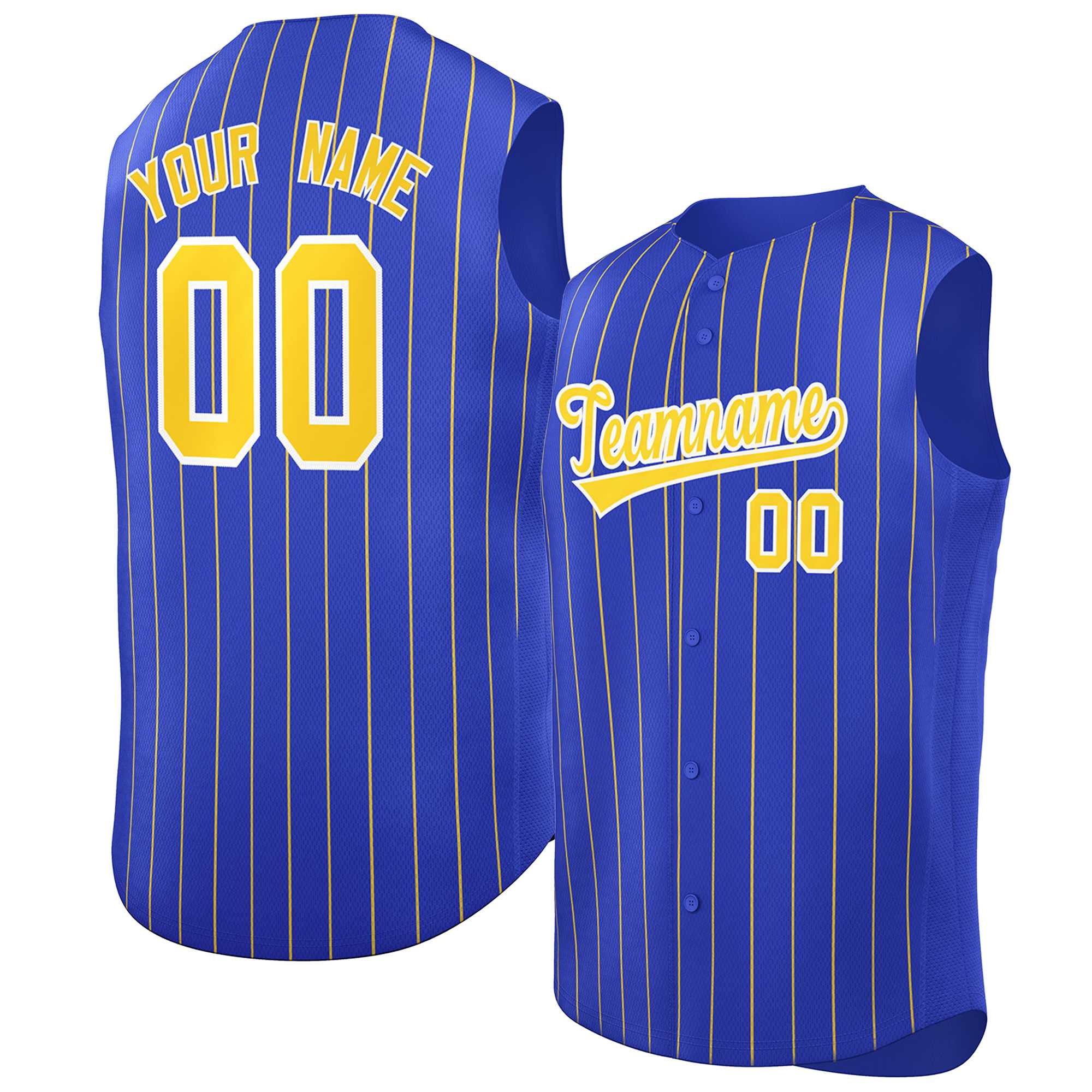 Maillot de baseball personnalisé à rayures sans manches Royal Gold-White