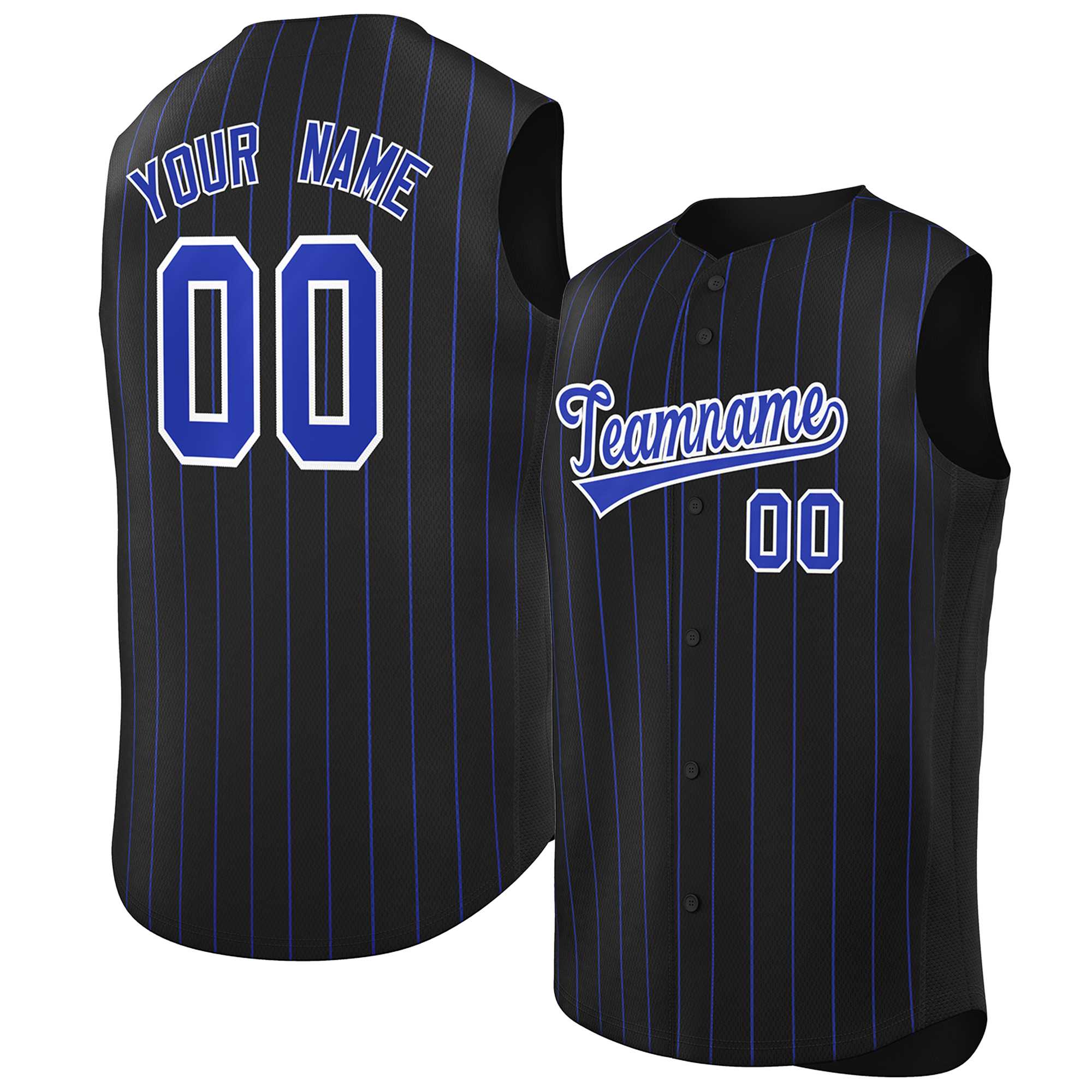 Maillot de baseball à rayures sans manches, personnalisé, noir, Royal-blanc, à la mode